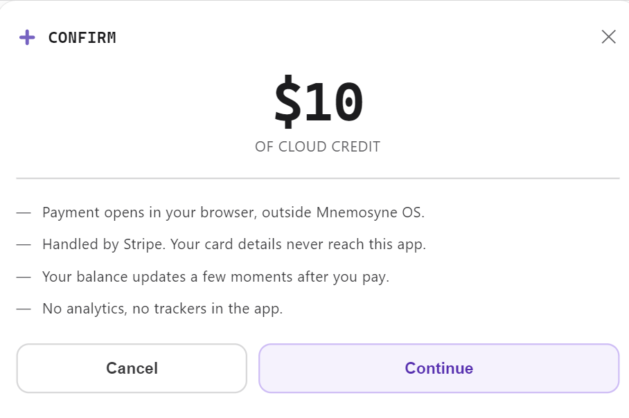 The confirm dialog and its four honesty lines