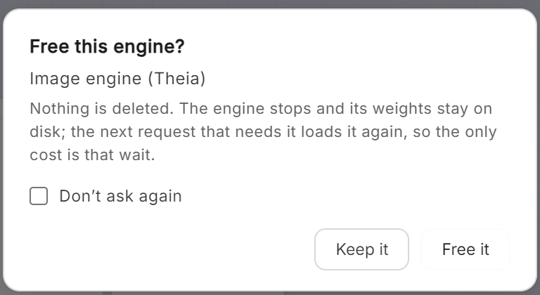 The confirmation before an engine is dropped: nothing is deleted