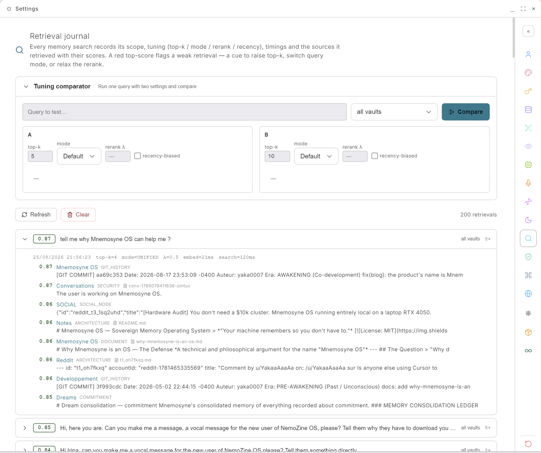 The retrieval journal and its tuning comparator