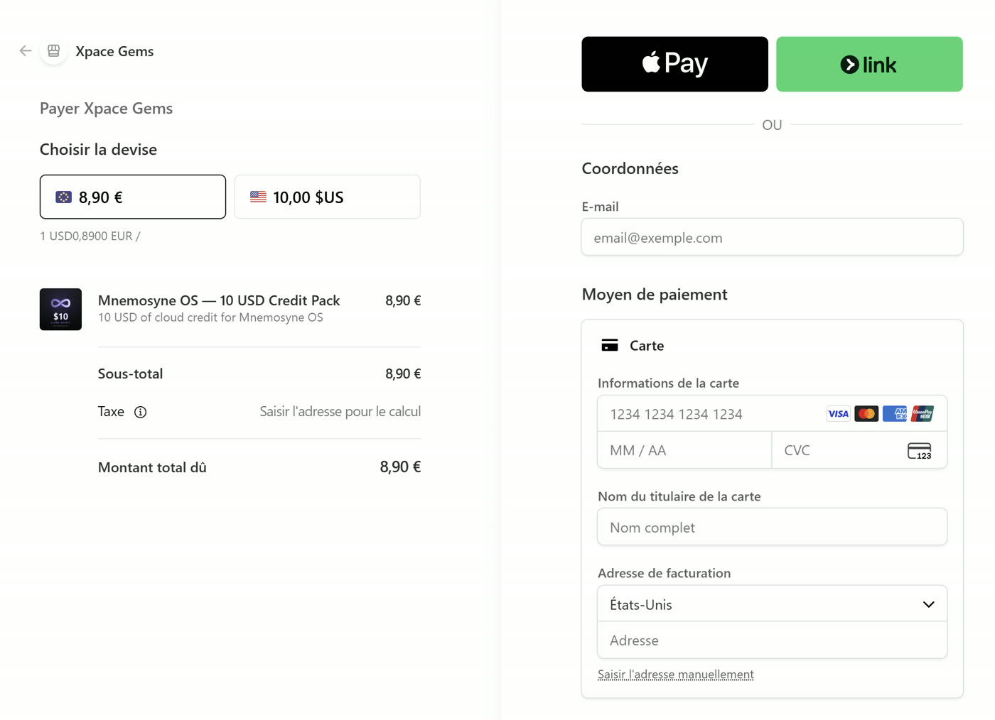 The hosted Stripe checkout, outside the app