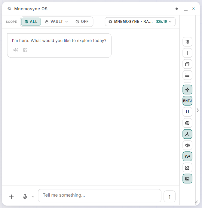 La ventana de chat con el selector de scope y la píldora de modelo