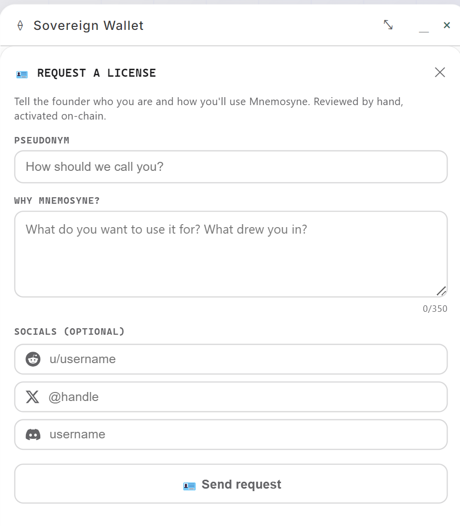 Le formulaire Request a License