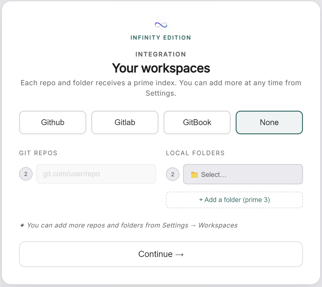 L'étape workspaces : dépôts git et dossiers locaux
